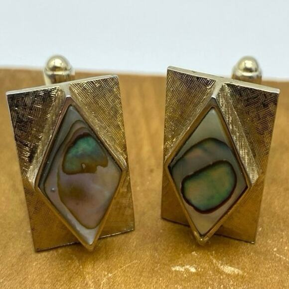Abalone Shell Gold tone Rectangle Cufflinks Mens Jewelry Business‎  Dad - Picture 1 of 6
